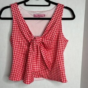 Anthropologie Eva Franco Red White Gingham Bow Sleeveless Crop Top Small